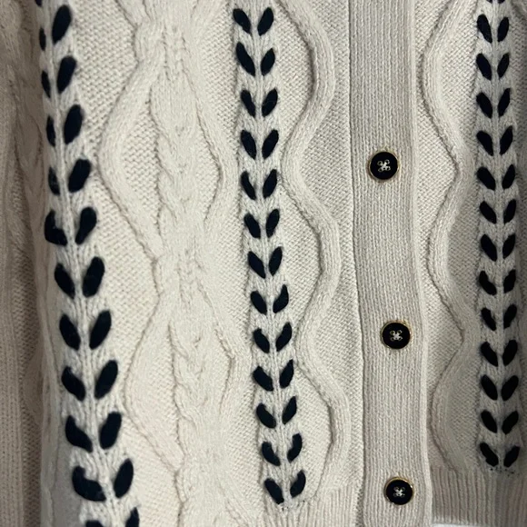 CeCe Women's Cream and Black Cable Knit Cardigan - Picture 7 of 11